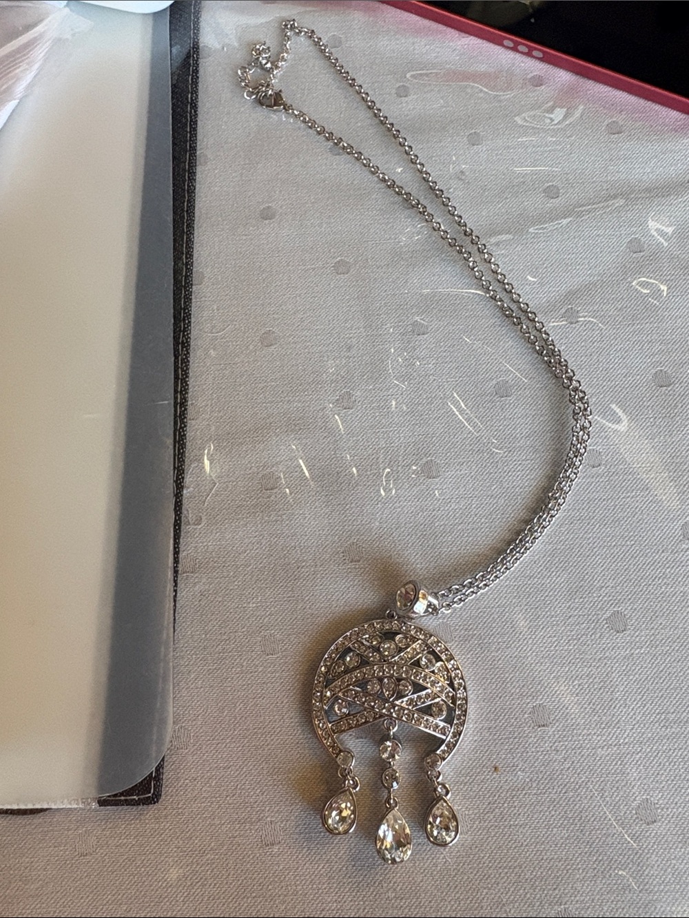 Silver Crystal Crescent Drop Necklace for Women